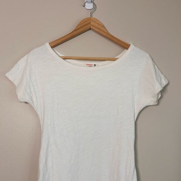 Anthropologie Sundry White Boat Neck Ruched Shirt Dress Size Medium - Picture 3 of 8